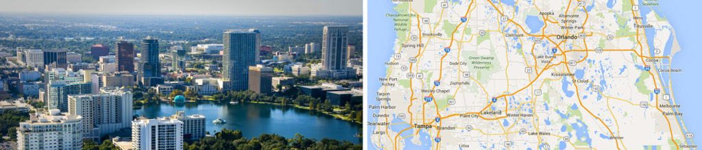 A picture of urban city and a map of Florida