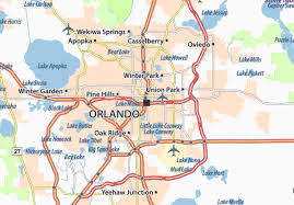 A picture of the map of Orlando with different routes