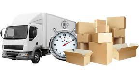 A picture of a truck and stop watch and boxes